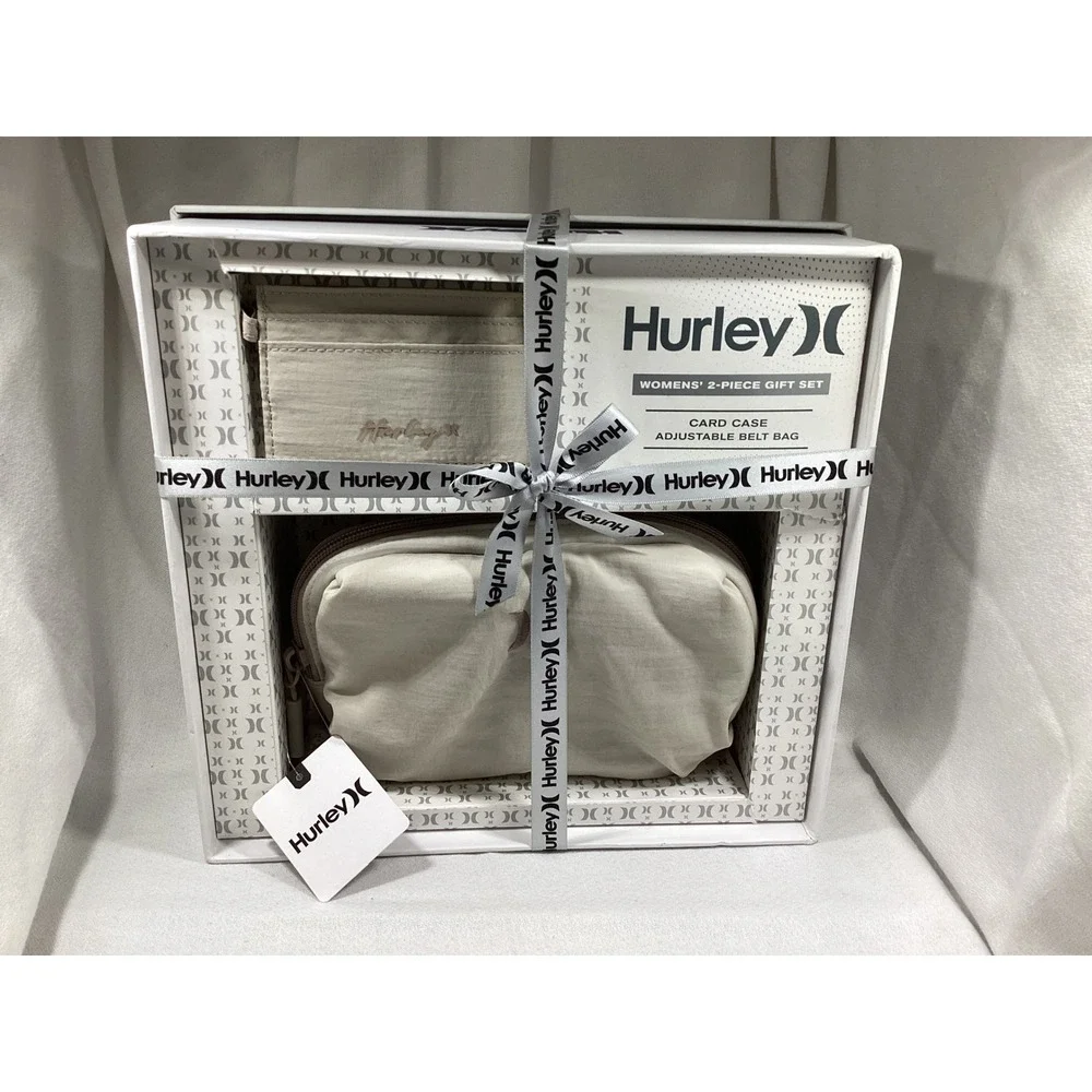 Hurley Womens 2 Piece Gift Set Card Case Adjustable Belt Bag Tan - Picture 1 of 3